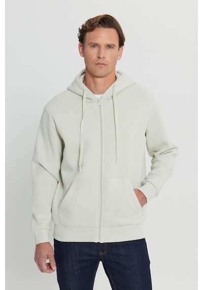 AC&Co / Altınyıldız Classics Erkek Bej Standart Fit Normal Kesim Kapüşonlu Fermuarlı  Sweatshirt Bej