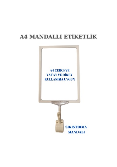 2 Adet Beyaz A4 Mandallı Raf Sepet Etiketi Çerçeveli Etiketlik Beyaz