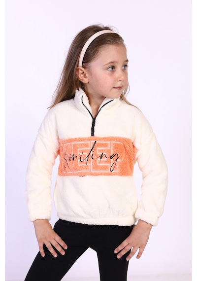 Toontoy Kids Toontoy Kız Çocuk Nakışlı Peluş Sweatshirt Ekru