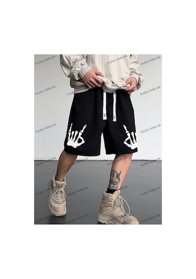 Tarzsokak Y2k Unisex Yaz Şort Bermuda Harajuka Anime Retro Kod-11585 Siyah