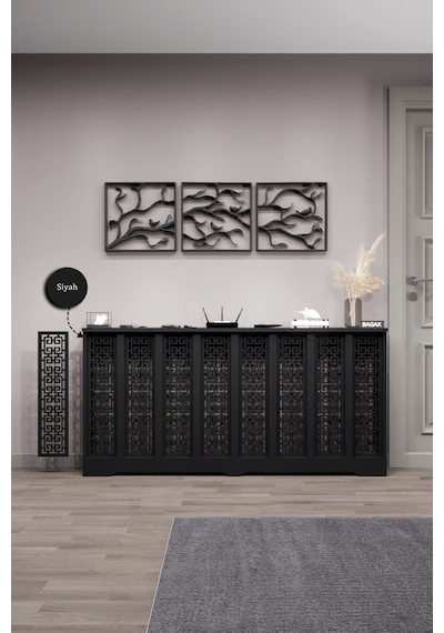Petek Kaplama Modern Radyatör Kapatma Ünitesi Ön Panel Mdf Tasarım İç Ölçü 156 Cm Dış Ölçü 160 Cm Petek 156 Siyah D5