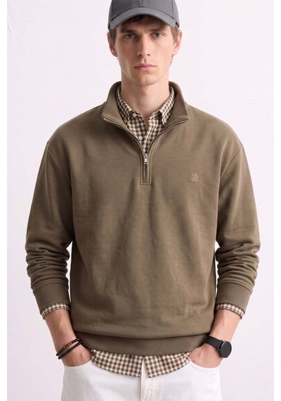 Barrels And Oıl Erkek Yarım Fermuarlı Dik Yaka Selanik Sweatshirt - Kahve Kahve