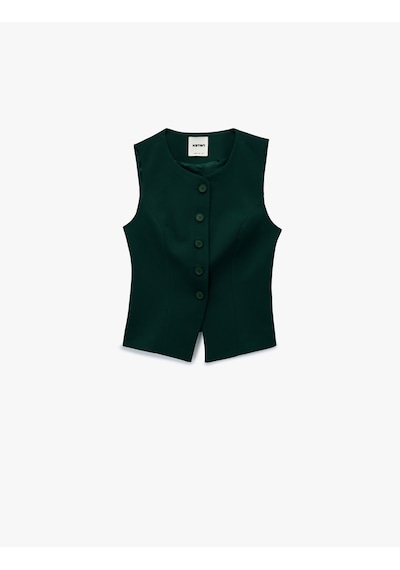 Koton Bisiklet Yaka Düğmeli Blazer Yelek Yeşil 6wak20040pw Yeşil