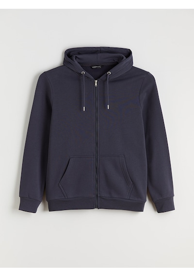 Lcwaıkıkı Classic İndigo Kapüşonlu Uzun Kollu Erkek Fermuarlı Sweatshirt