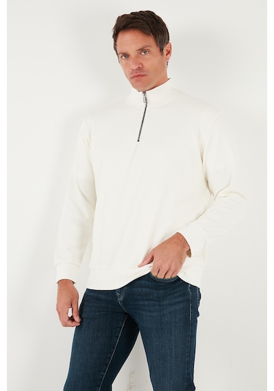 Buratti Pamuklu Regular Fit Yarım Fermuarlı Dik Yaka Erkek Sweat 5905470 Ekru