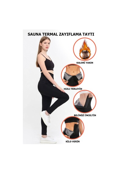 Young Fit Sauna Termal Tertleme Taytı Agraflı Yüksek Bel Siyah Tayt Siyah