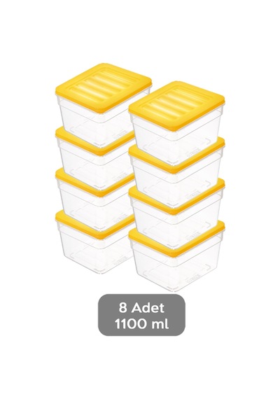 8'li Derin Buzdolabı Organizer Set Düzenleyici Saklama Kabı Mikrodalga Difriz Kabı 1100 ML Sarı