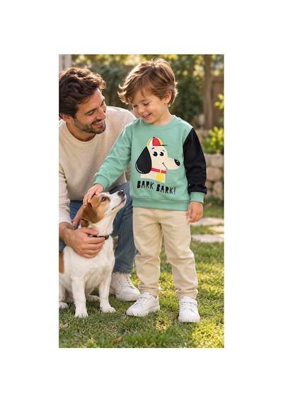 Messlife Köpek Baskılı Mint Yeşili Erkek Çocuk Sweatshirt Yeşil - 929241309 Yeşil