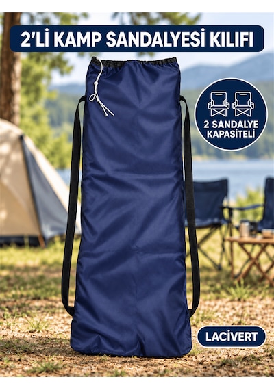 Beylini 2 Sandalye Kapasiteli Lastikli Kamp Sandalyesi Kılıfı Omuz Askılı Piknik Plaj Katlanır Sandalye Taşıma Çantası Paraşüt Kumaş 110 X 50 Cm Lacivert