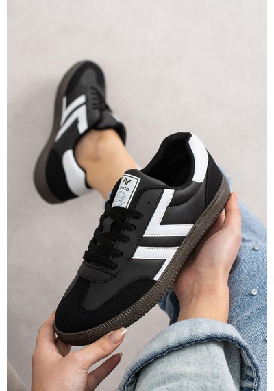 Kadın Düşük Bilek Bağcıklı Sneaker Siyah - Beyaz