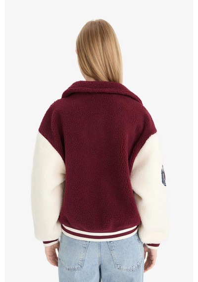 Defacto Coool Oversize Geniş Kalıp Polo Yaka Pelüş Bomber Ceket E9838ax25wnbr210 Bordo