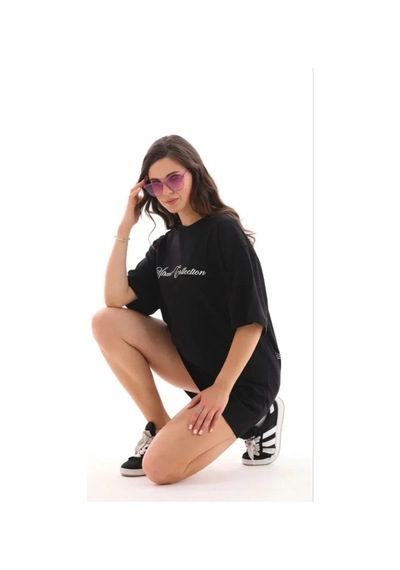 Hazego Baskılı T-shirt Kısa Kol Bisiklet Yaka Regular Rahat Kalıp Günlük Tişört - Siyah