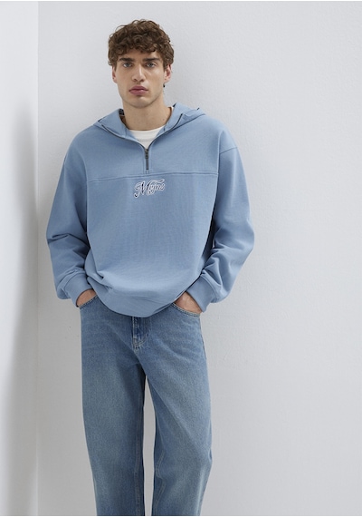 Mavi - Mvjns Nakışlı Yarı Fermuarlı Mavi Sweatshirt 0s10543-86998 Mavi