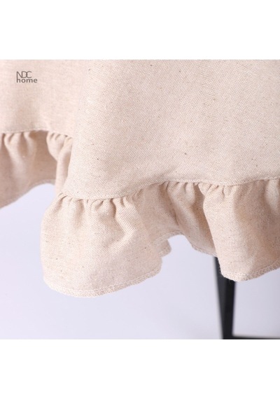 Dnc Home Tekstil  Bej Keten Yuvarlak Fırfırlı Masa Örtüsü