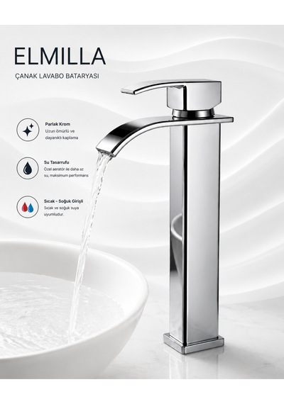 Lüx Premium Krom Çanak Lavabo Bataryası Çift Su Girişli Modern Tasarım Batarya