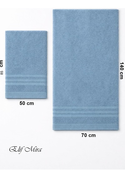 2 Parça Banyo Havlusu Seti Pamuklu Sude 70x140 + 50x85 Cm Mavi