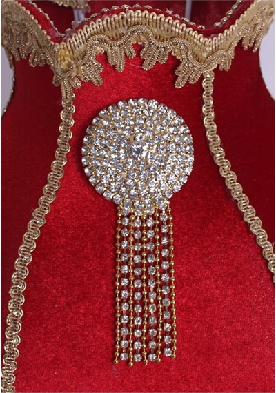 Kırmızı Redviev Cristal Abajur Broşlu Başlık Kristal Metal Ayaklı Klasik Model Abajur 50x30cm