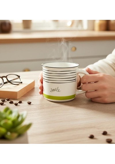 Tekli Emay Green Porselen Kupa-5761 Çok Renkli
