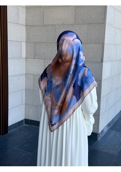 Qalortex Scarf Pamuklu Flora Desen Eşarp-indigo