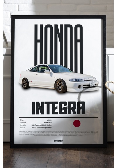 Honda Integra Araba Siyah Ahşap Çerçeveli Poster, Dekoratif Duvar Tablosu