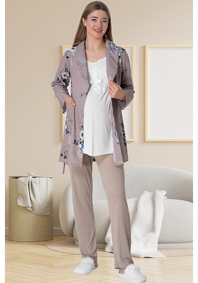 Mecit Pijama Mecit 5804 Elisa Vizon Sabahlıklı Lohusa Pijama Takımı