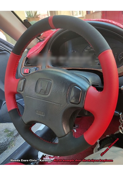 Honda Euro Civic Araca Özel Direksiyon Kılıfı Alcantra Kırmızı D