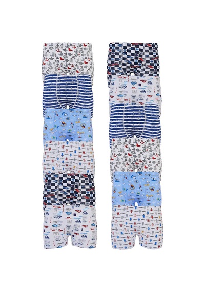 Tutku 12li Erkek Çocuk Renkli Boxer Desenli Baskılı Pamuklu Rahat Karışık