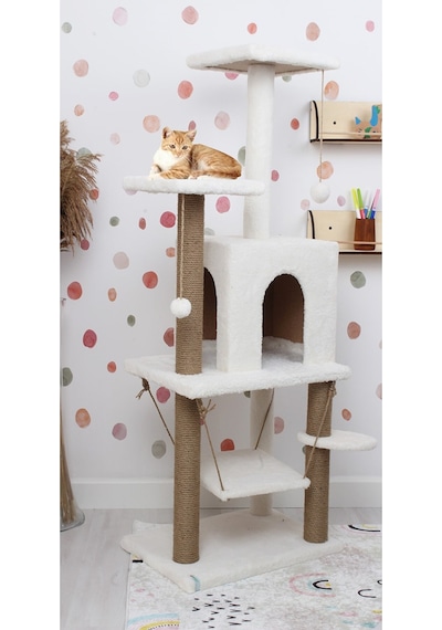 Nursoft Y-01 Salıncaklı Yuvalı Lüx Kedi Tırmalama Oyun Evi