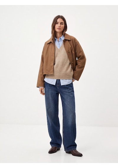 LTB Relaxed Fit V Yaka Triko Bej Kazak