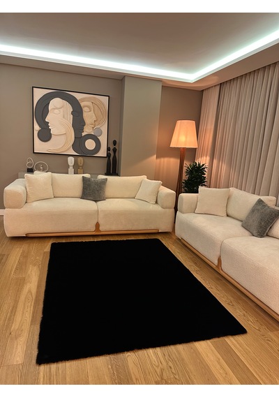 Ultra Soft Siyah Yumuşak Dokulu Peluş Halı Dikdörtgen