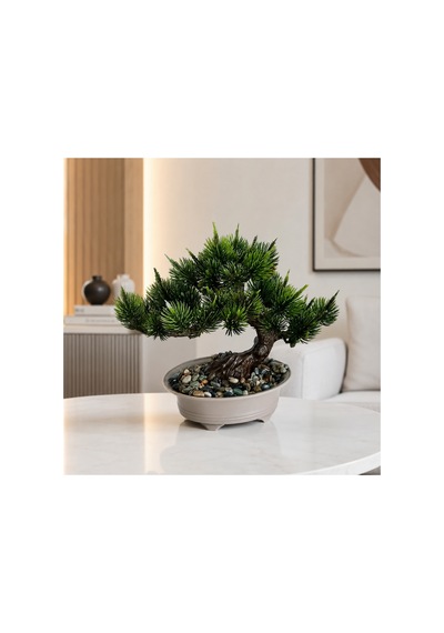 Dekoratif Yapay Bonsai Ağacı Saksıda Ev & Ofis & Kafe Masa / Raf Dekoru Yeşil Yeşil