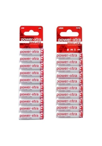 Power-xtra Aa Alkalin Kalem Pil 10&apos Lu Aaa Alkalin İnce Pil 10&apos Lu Paket 20 Adet