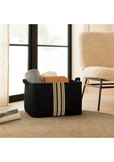 Ocean Home Textile 3'lü Çizgili Siyah Renk Jüt Sepet Set 24 X 17 X 14/30 X 21 X 18/42 X 31 X 25 Cm