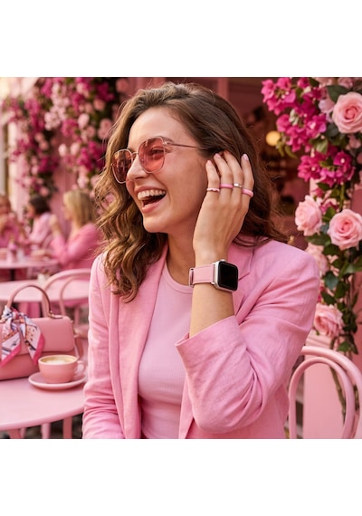 Goldoni Apple Watch Uyumlu Pembe İnce Gerçek Deri Kordonu Metal Köprülü