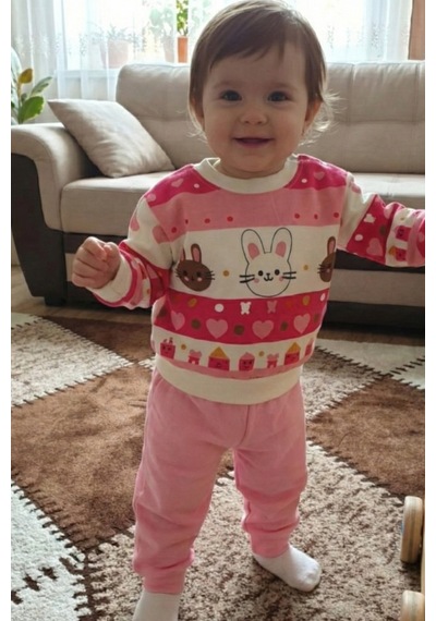 Veramoni Kız Bebek Takım Pamuklu Uzun Kollu Alt Üst Pembe