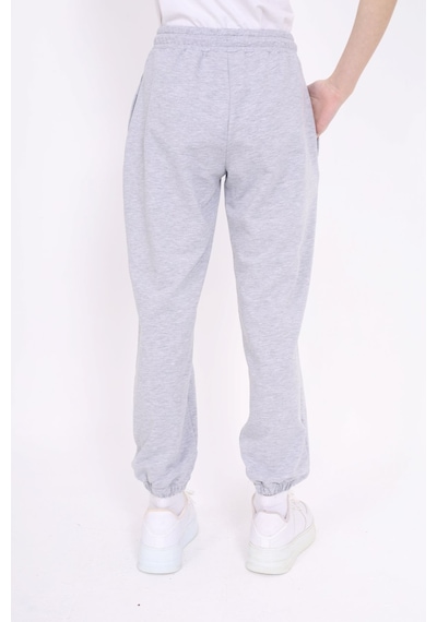 Toontoy Kız Çocuk Baskılı Beli Paçası Lastikli Cepli Basic Jogger Eşofman Altı 2 İplik Gri