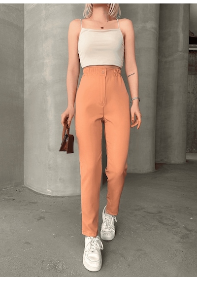 Ozer&Hermin Beli Lastikli Karamel Pantolon - L / Somon Pembe