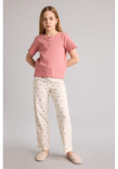 Defacto %100 Pamuklu Fitilli Kaşkorse 2'li Pijama Takımı Kız Çocuk H2656A826SP