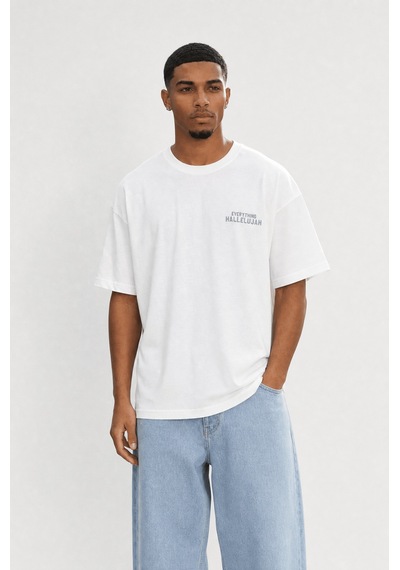 Respire Erkek Hallelujah Baskılı Oversize T-shirt Ekru