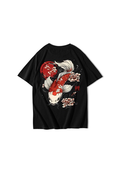 Brz Collectıon Brz Collection Unisex Oversize Koi Fish T-shirt Siyah