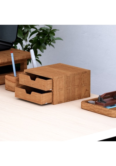 Desna İki Katlı İki Çekmeceli Dolap - Kiraz 18 Cm Uzunluk X 19 Cm Derinlik X 10.8 Cm Woodsaka Doğal Ahşap