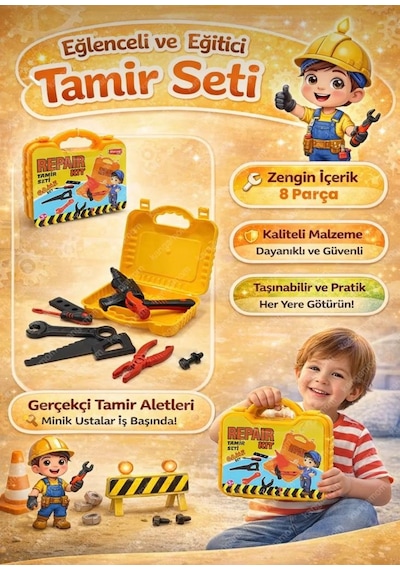 8 Parça Çantalı Tamir Seti Eğitici Ve Eğlenceli Çocuk Tamir Çantası İle Minik Ustalar İş Başında