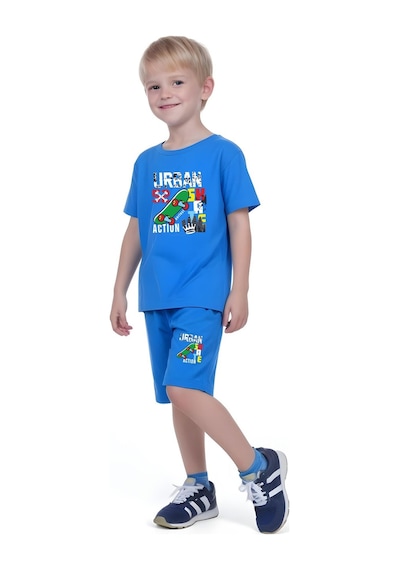 Fyk Kids Erkek Çocuk Tişört-şort Urban Skate Baskılı Alt-üst Takım Mavi