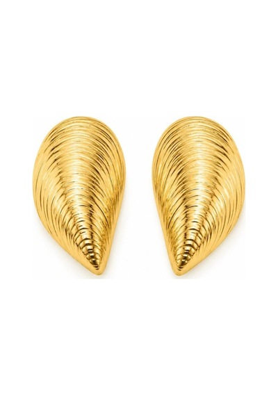 Tırtık Desenli Midye Gold Küpe