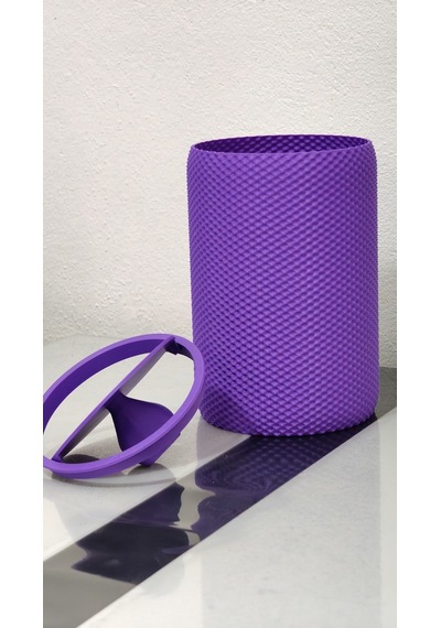 Modern Geometrik Dokulu Döner Kapaklı Masaüstü Çöp Kovası- 18 Cm - Mor