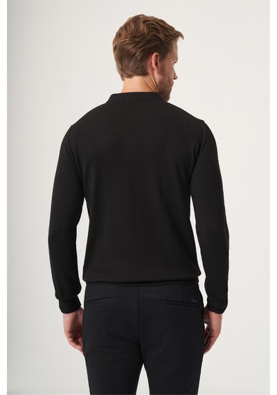İmza Siyah Polo Yaka Uzun Kol Örme Comfort Fit Pamuklu Kazak 1012265150