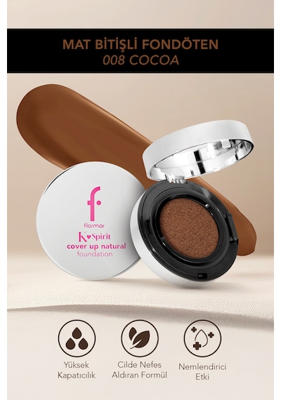 Flormar K-Spirit Cover Up Yüksek Kapatıcı & Uzun Süre Kalıcı Yarı Mat Bitişli Fondöten 008 Cocoa
