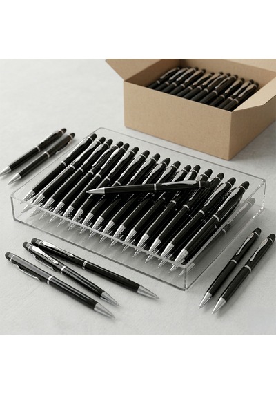 Bk Kurumsal Promosyon 1022 Metal Siyah Touchpen Kalem 10 Adet Lazer Baskılı Logolu Tükenmez Kalem