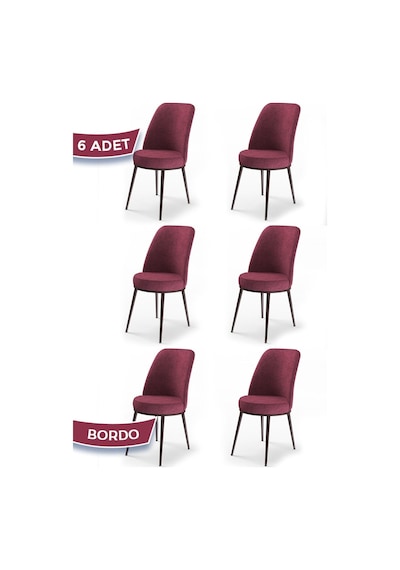 Canisa Concept Dexa Serisi Bordo Renk 6 Adet Sandalye, Renk Bordo, Ayaklar Kahverengi Bordo