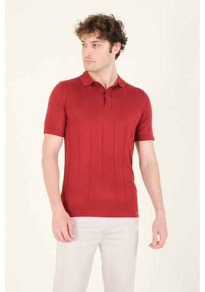 Giyim Dünyası Erkek Çizgili Polo Yaka Merserize T-shirt Bordo 001